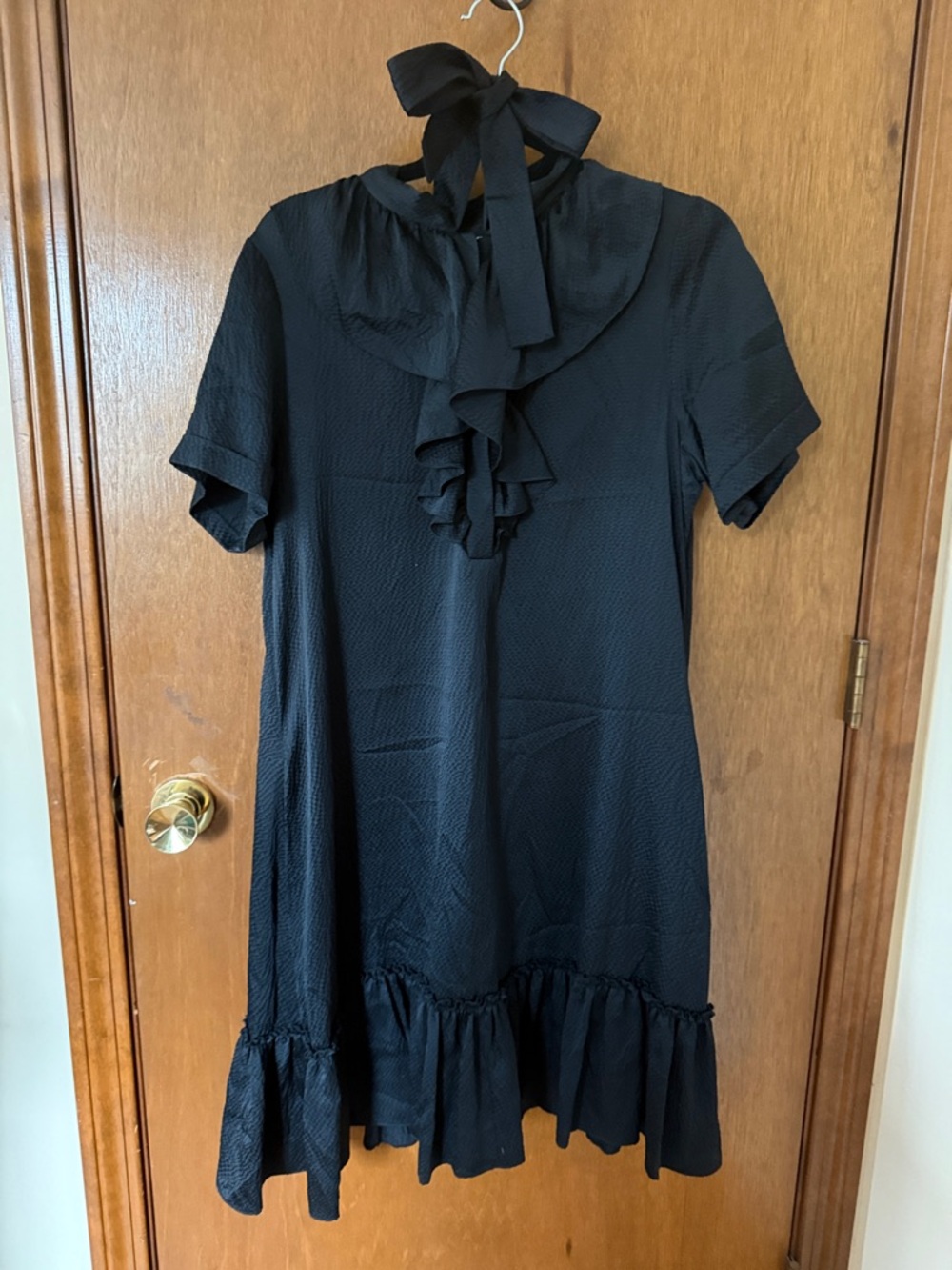 DKNY Black Textured Shift Dress with High Neck